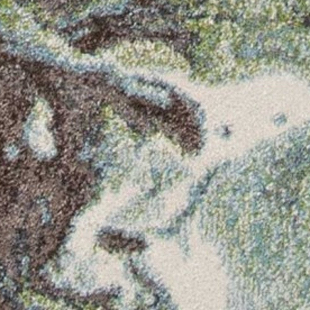 7' X 10' Green And Brown Abstract Area Rug