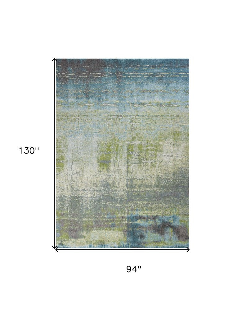 9' X 13' Blue And Green Abstract Area Rug