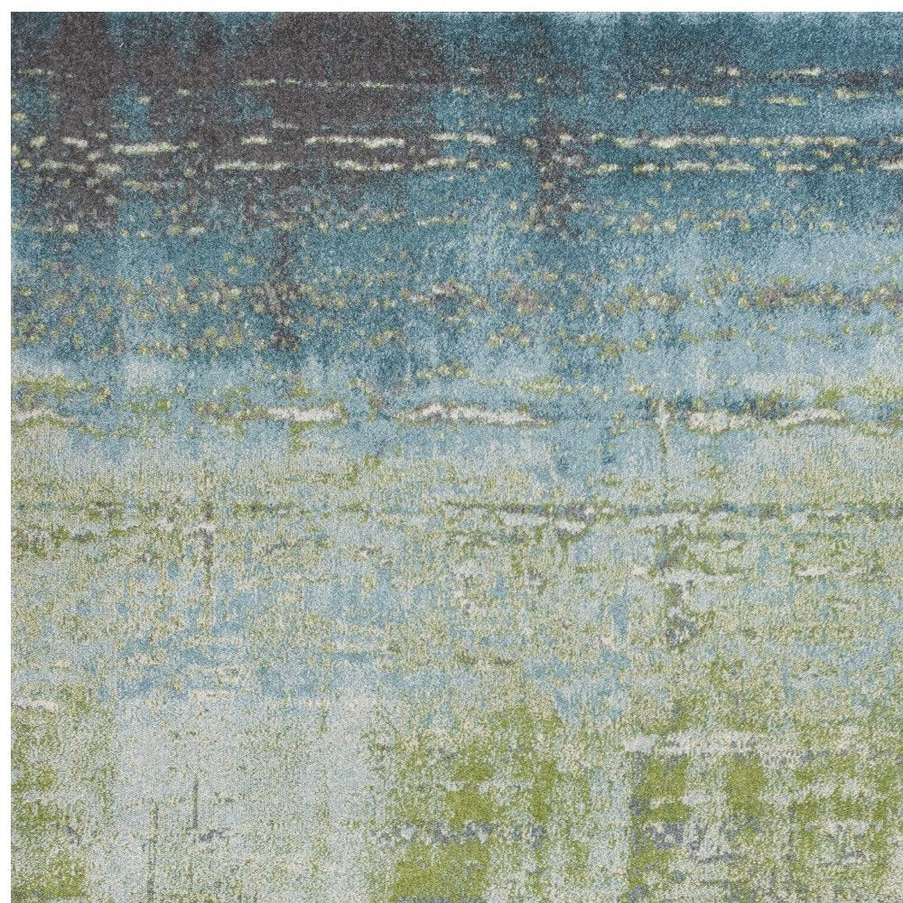9' X 13' Blue And Green Abstract Area Rug