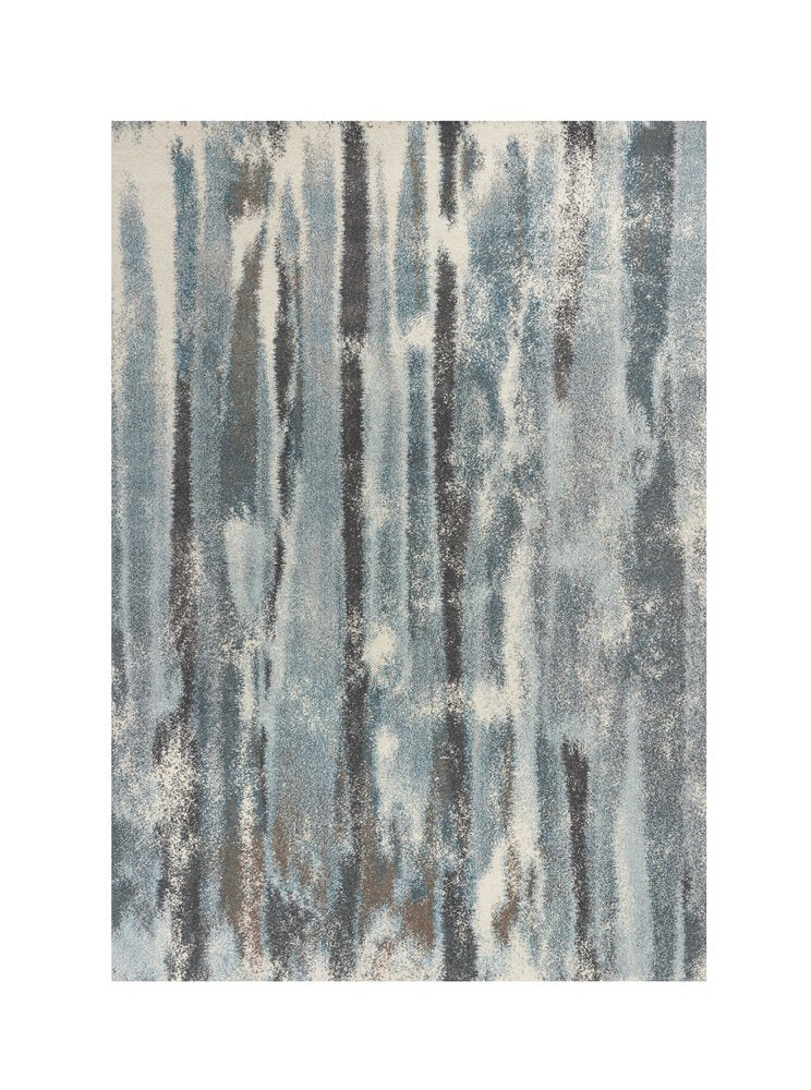 9' X 13' Teal Blue And White Abstract Area Rug