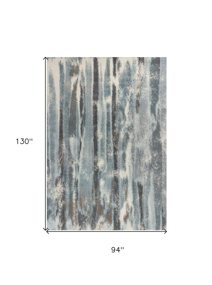 9' X 13' Teal Blue And White Abstract Area Rug