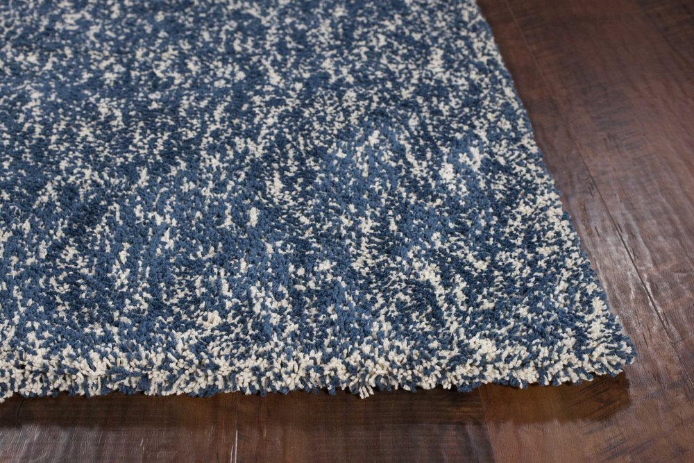 8' X 11' Indigo And Ivory Abstract Shag Hand Woven Area Rug
