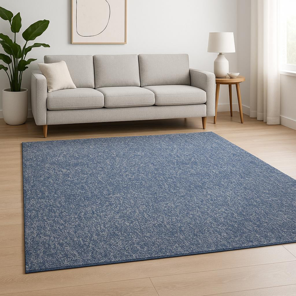 8' X 11' Indigo And Ivory Abstract Shag Hand Woven Area Rug