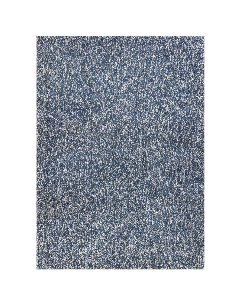 8' X 11' Indigo And Ivory Abstract Shag Hand Woven Area Rug