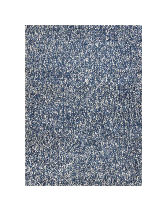 8' X 11' Indigo And Ivory Abstract Shag Hand Woven Area Rug
