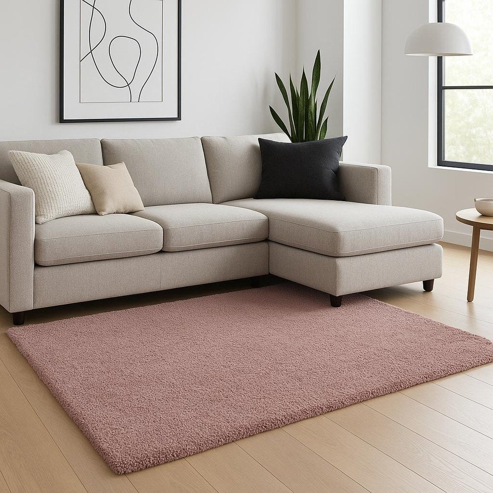 6' Pink Shag Hand Woven Round Rug