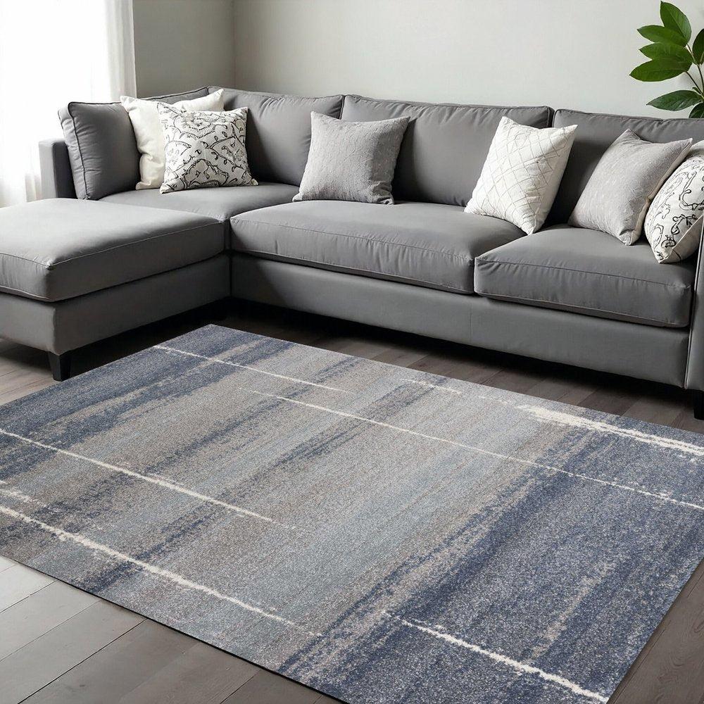 7' X 10' Blue And Gray Abstract Area Rug