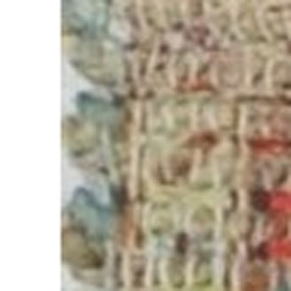 5' X 7' Blue Red And Beige Floral Medallion Hand Woven Distressed Area Rug