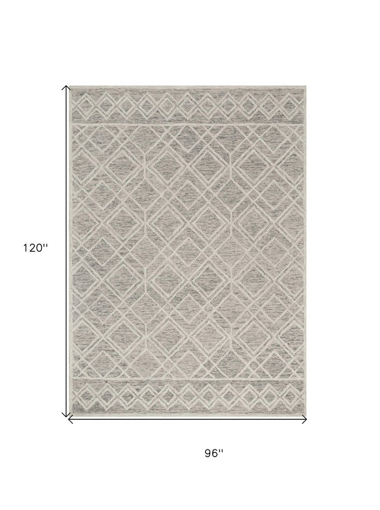 8' X 10' Sand Beige And Ivory Wool Geometric Hand Tufted Area Rug