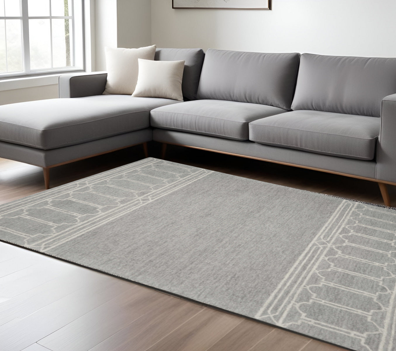 3' X 5' Gray And Ivory Wool Geometric Hand Tufted Area Rug