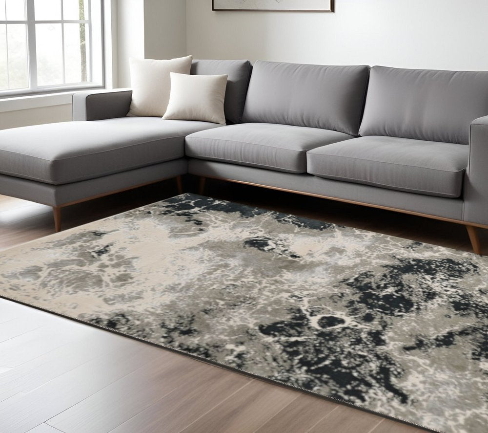 8' X 11' Silver And Black Abstract Area Rug