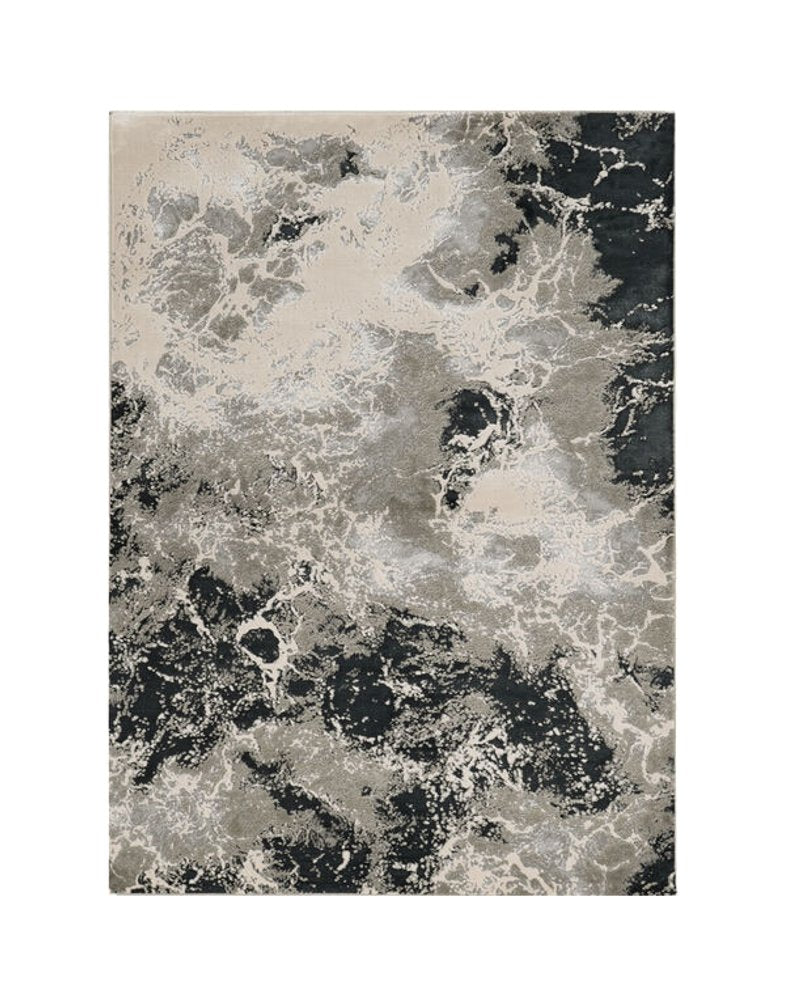 8' X 11' Silver And Black Abstract Area Rug