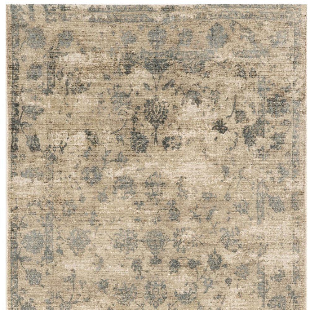 3' X 5' Beige And Blue Floral Medallion Hand Loomed Area Rug