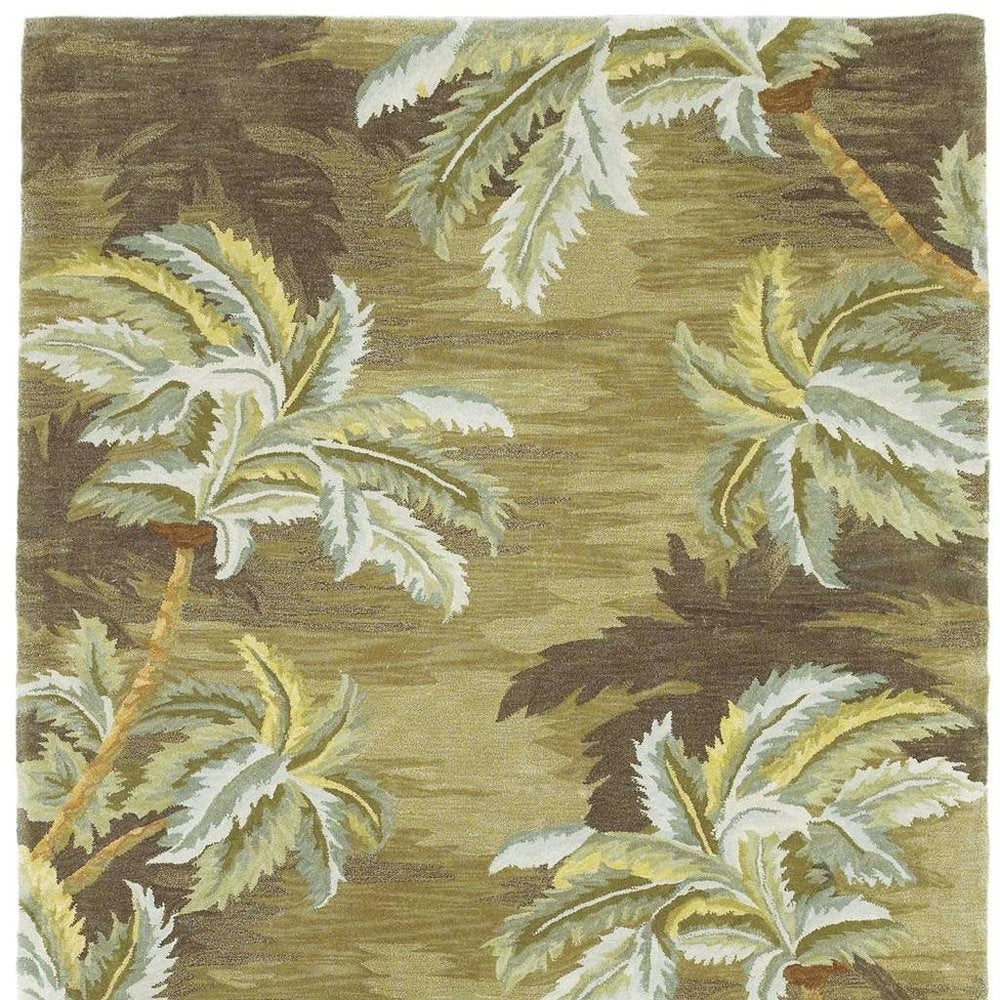5' X 8' Moss Green And Yellow Wool Tropical Botanical Hand Tufted Area Rug