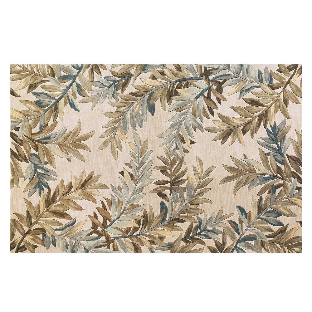 9' X 12' Ivory Brown And Blue Wool Botanical Leaves Hand Tufted Area Rug
