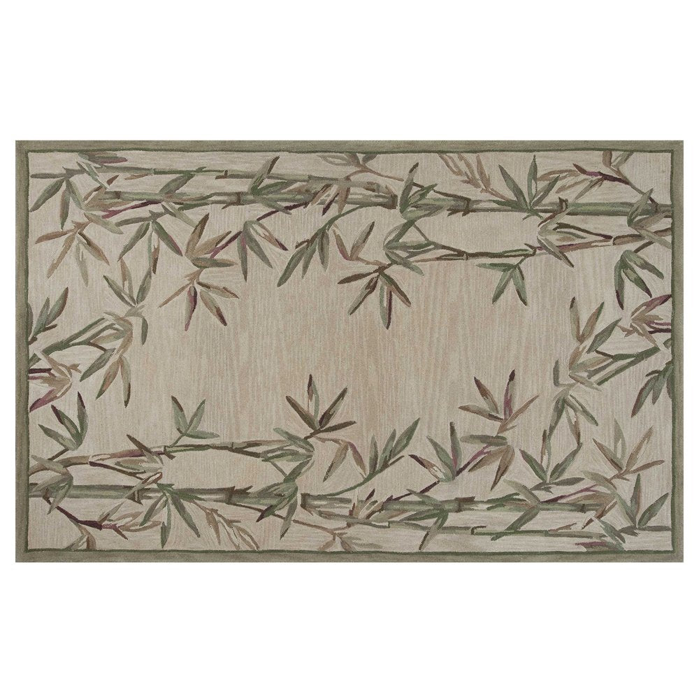 5' X 8' Ivory Green And Brown Wool Botanical Leaves Hand Tufted Area Rug