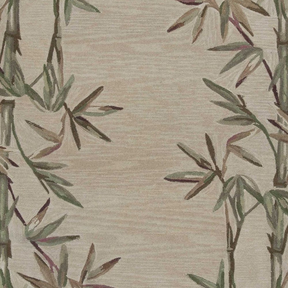 5' X 8' Ivory Green And Brown Wool Botanical Leaves Hand Tufted Area Rug