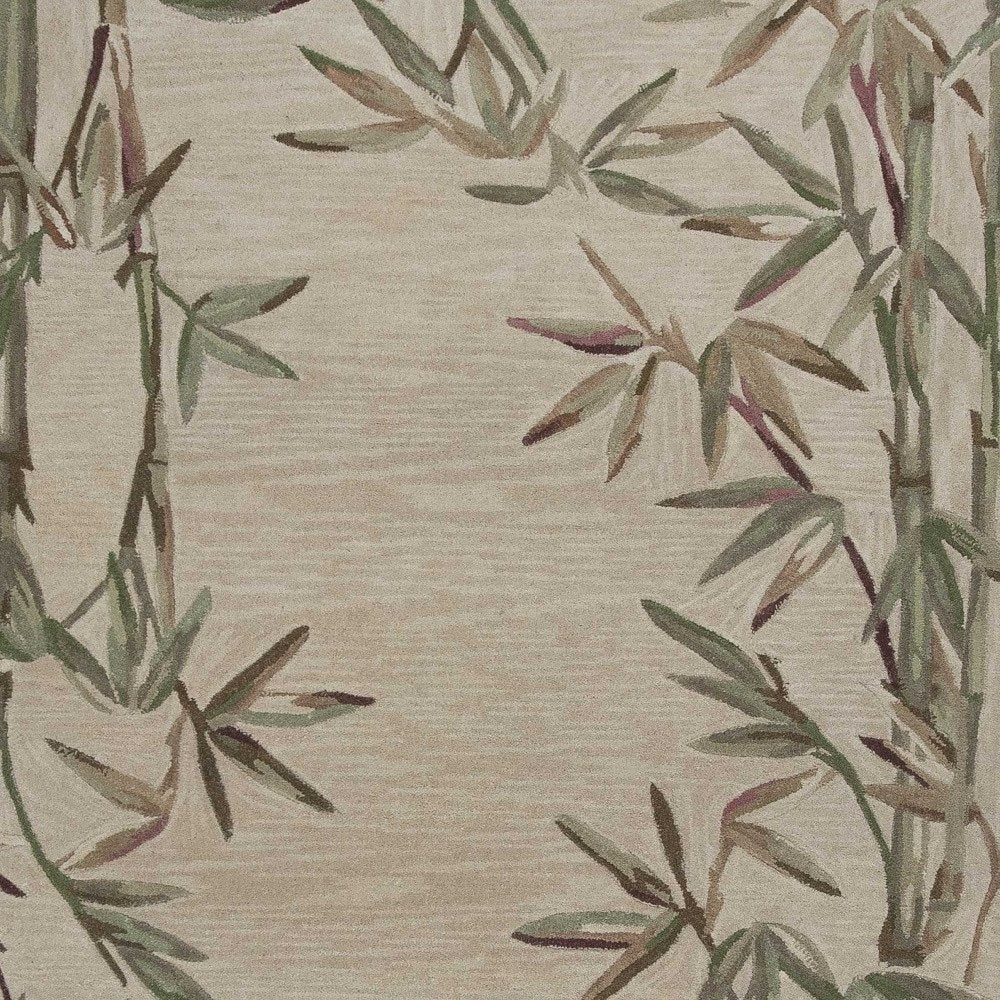 5' X 8' Ivory Green And Brown Wool Botanical Leaves Hand Tufted Area Rug