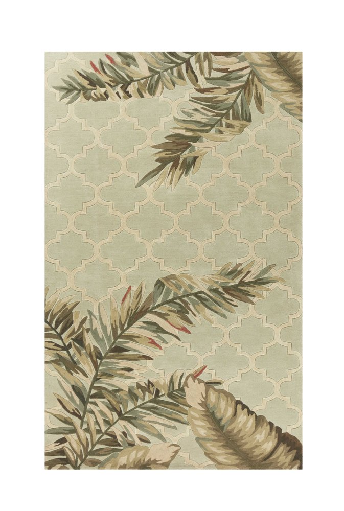 4' X 6' Sage Taupe And Green Wool Tropical Botanical Hand Tufted Area Rug