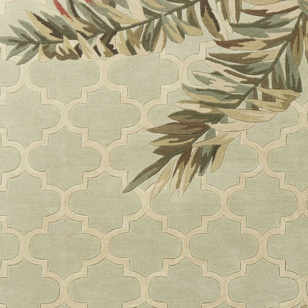 4' X 6' Sage Taupe And Green Wool Tropical Botanical Hand Tufted Area Rug