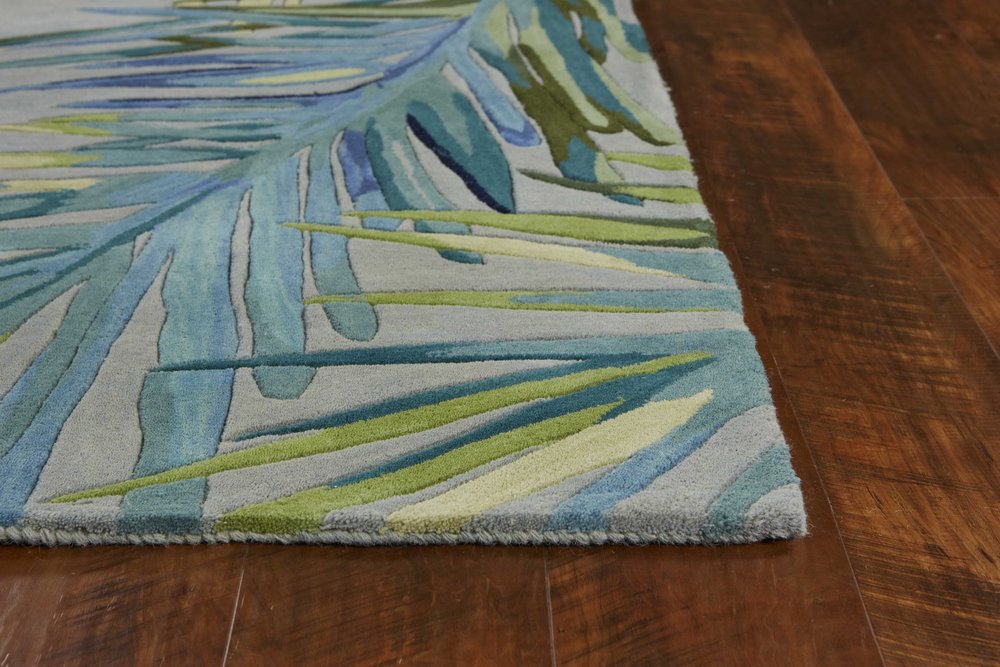 9' X 12' Gray And Blue Wool Tropical Botanical Hand Tufted Area Rug