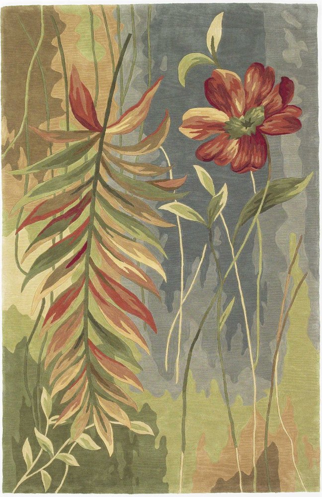 5' X 8' Blue And Green Wool Tropical Botanical Hand Tufted Area Rug