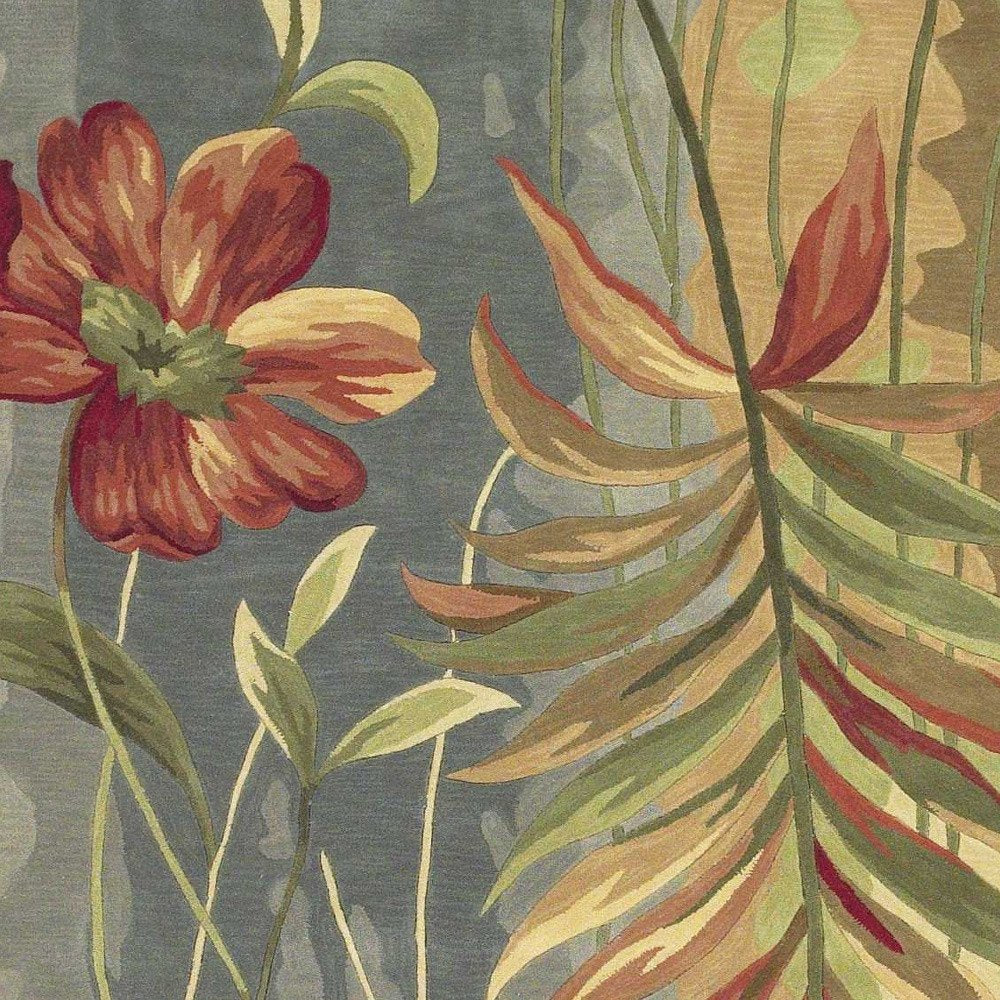 5' X 8' Blue And Green Wool Tropical Botanical Hand Tufted Area Rug