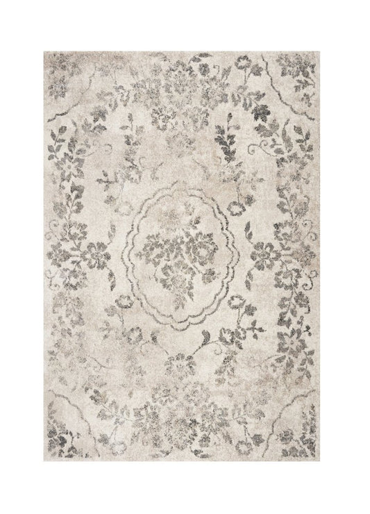 8' X 10' Gray And Tan Floral Distressed Area Rug