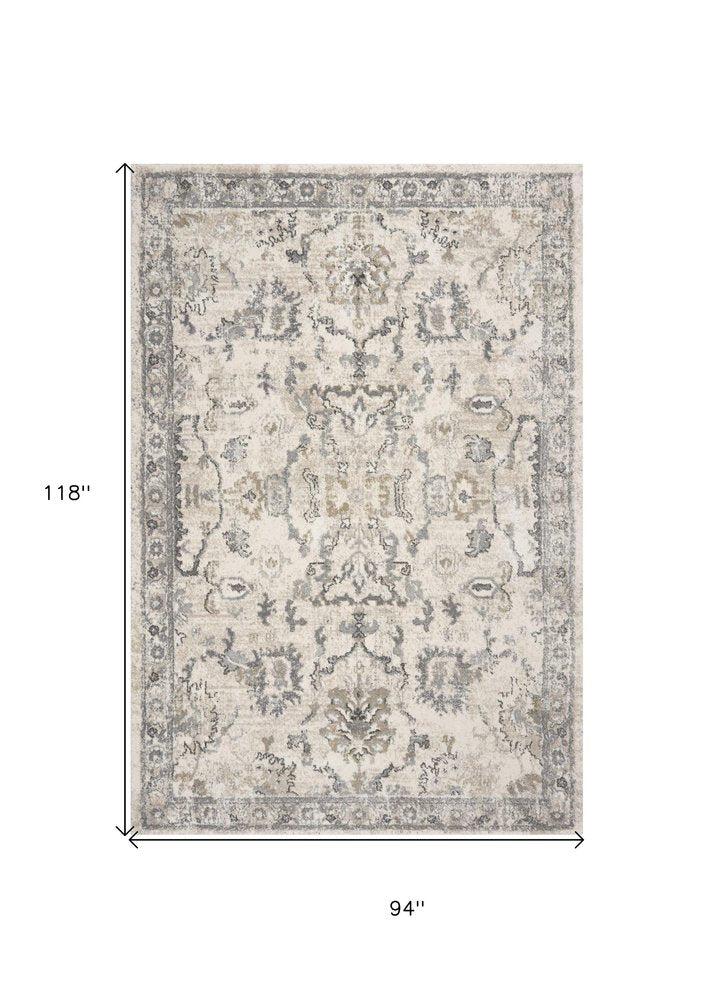 8' X 10' Ivory And Gray Floral Medallion Area Rug