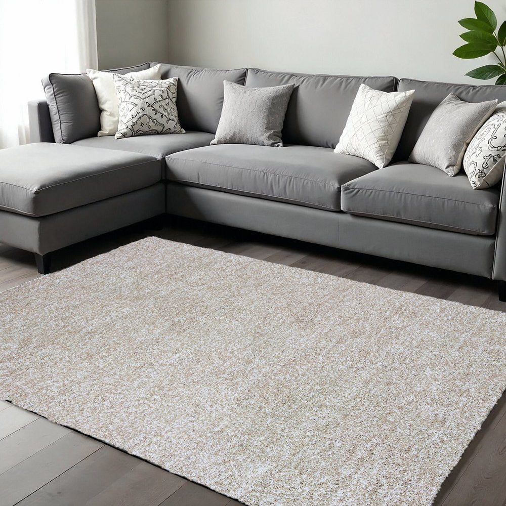 5' X 7' Ivory Shag Hand Woven Area Rug