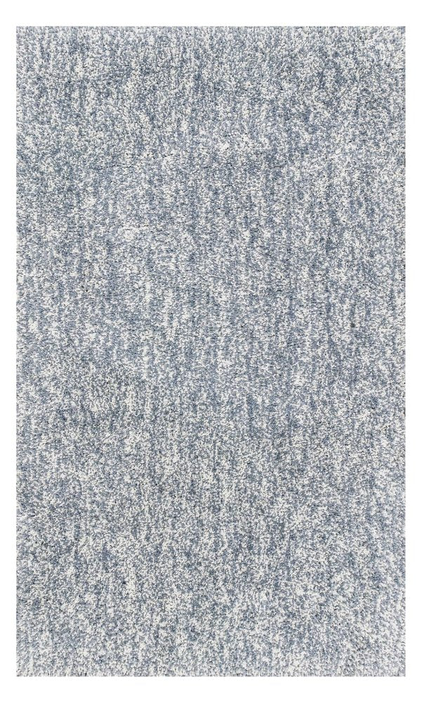 5' X 7' Slate Blue And Ivory Abstract Shag Hand Woven Area Rug