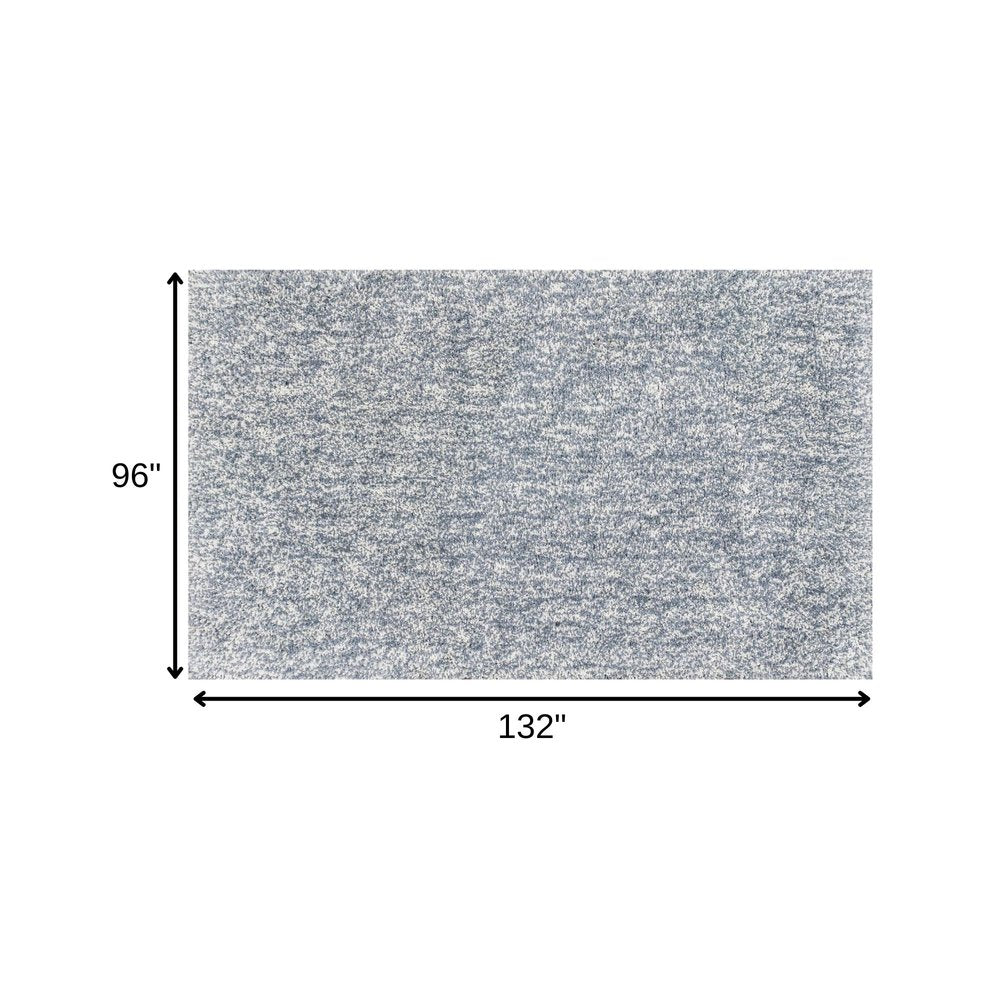 5' X 7' Slate Blue And Ivory Abstract Shag Hand Woven Area Rug