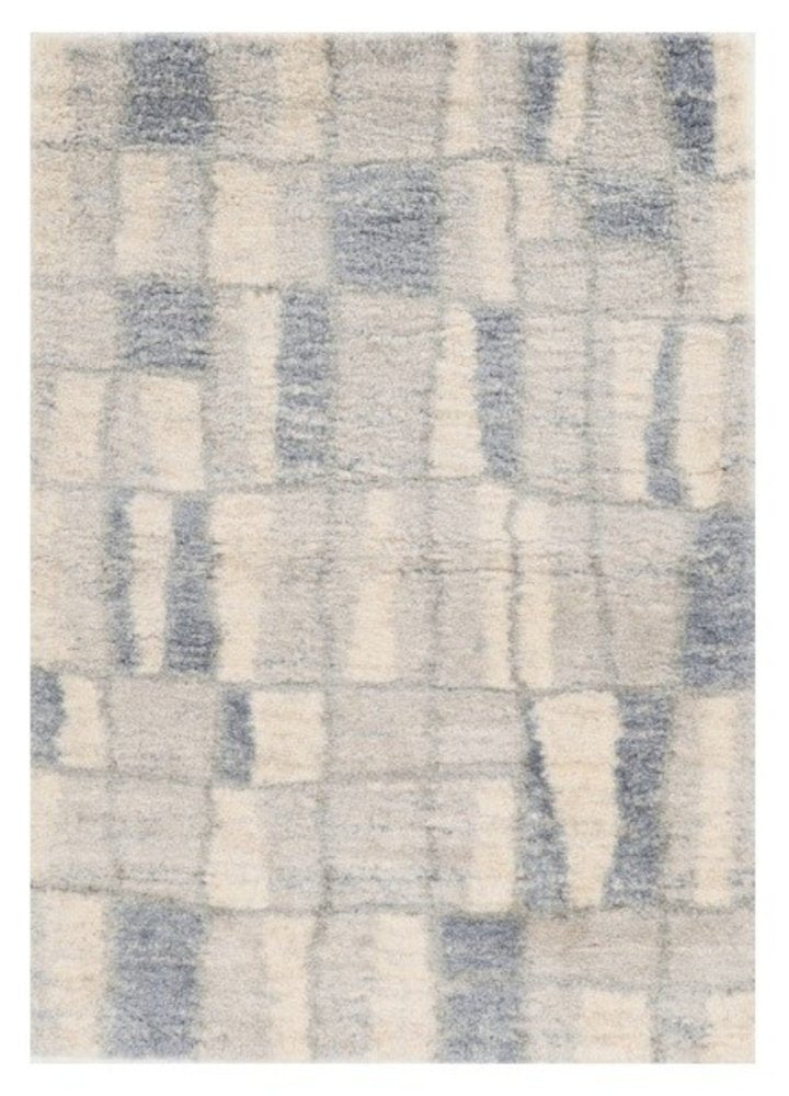 4' X 6' Ivory And Blue Abstract Geometric Distressed Area Rug