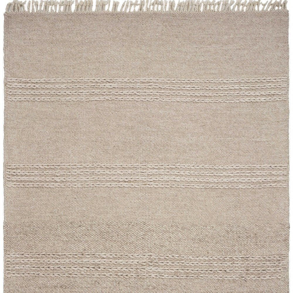 7' X 9' Beige Wool Hand Woven Area Rug