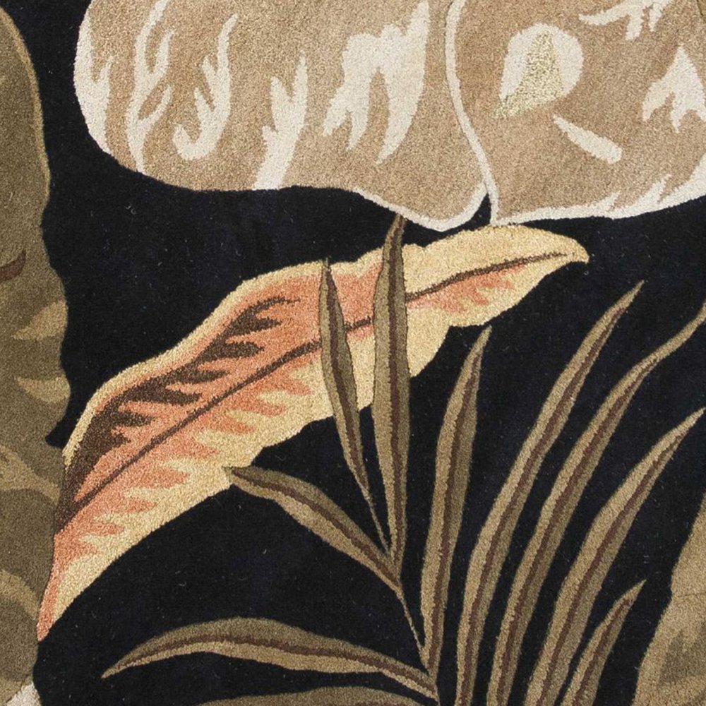 3' X 5' Black Beige And Brown Wool Botanical Leaves Hand Tufted Area Rug