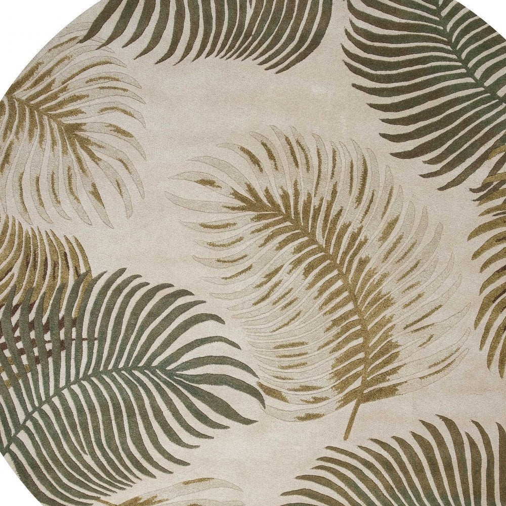 8' X 11' Natural Green And Brown Wool Botanical Leaves Hand Tufted Area Rug