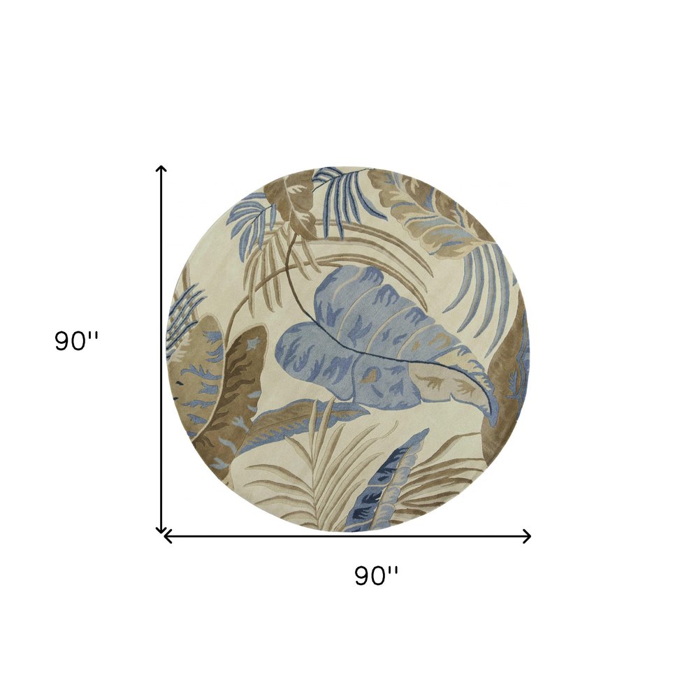 5' X 8' Ivory Blue And Brown Wool Tropical Botanical Hand Tufted Area Rug