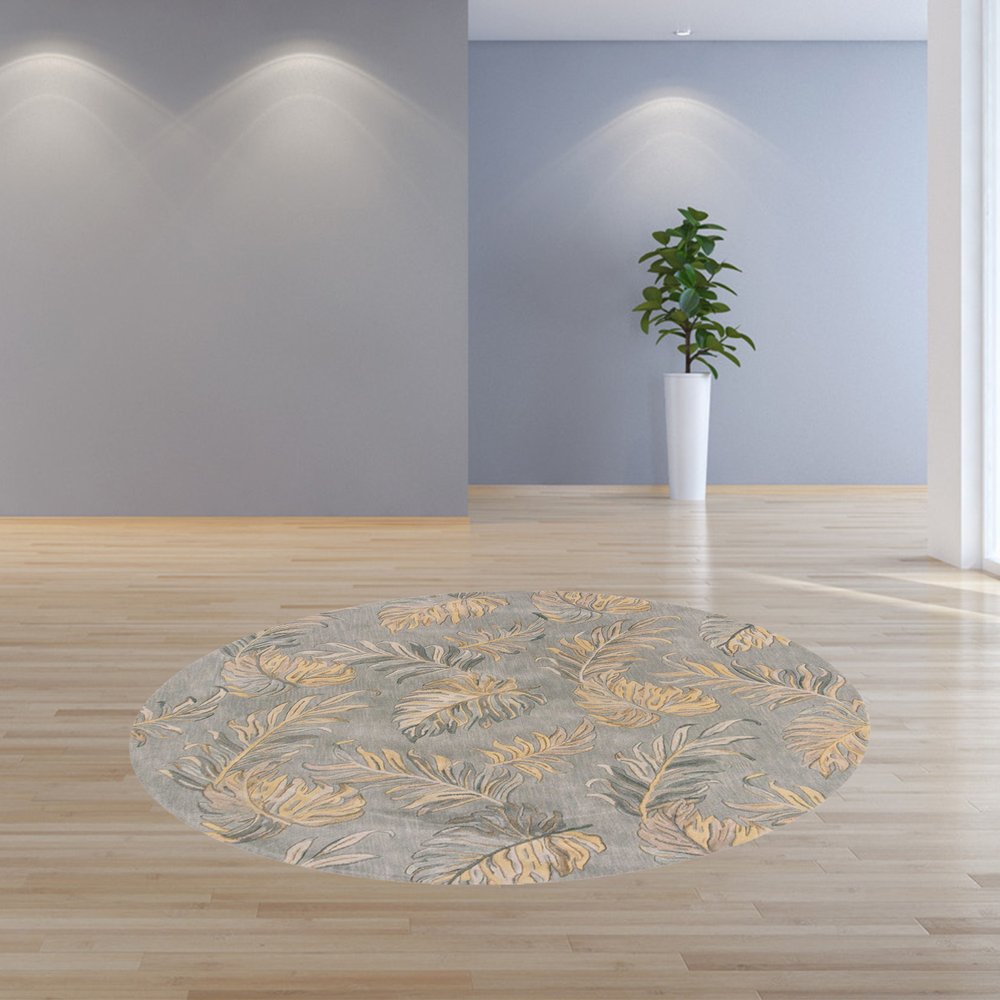3' X 5' Gray And Taupe Wool Botanical Leaves Hand Tufted Area Rug