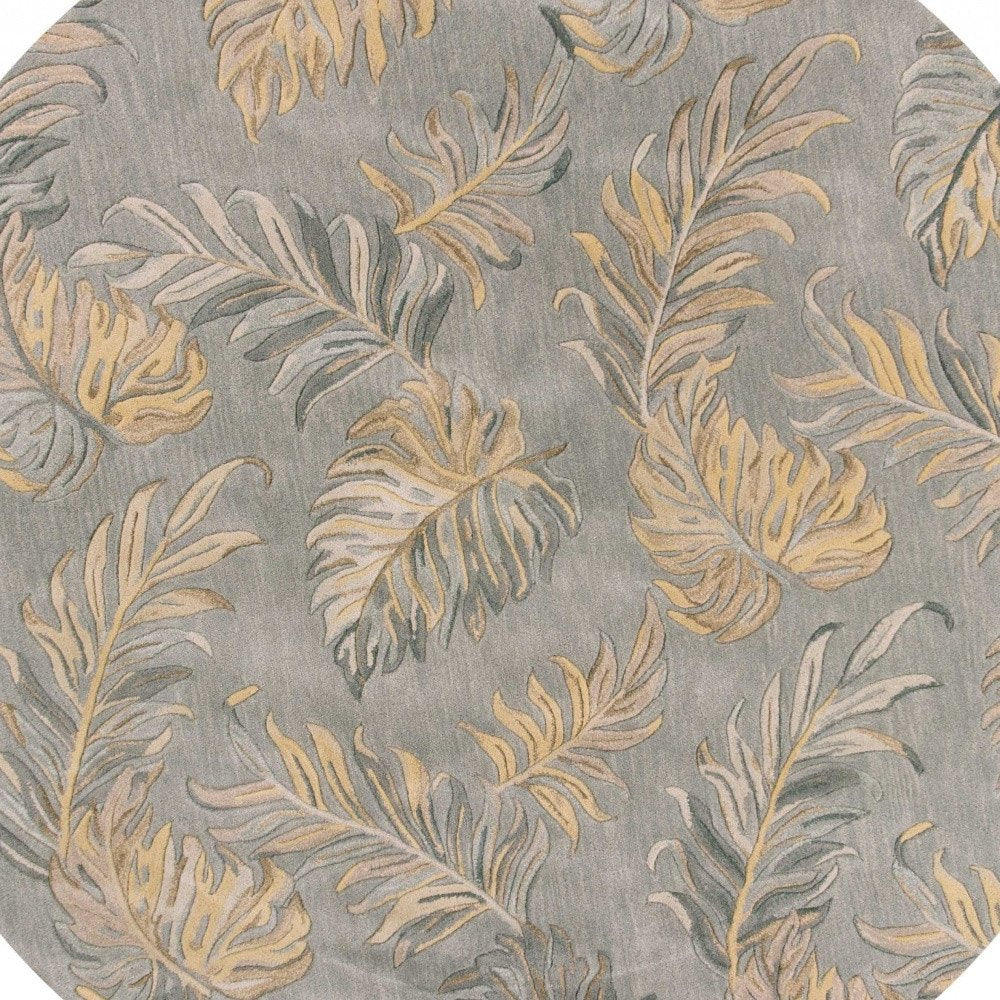 3' X 5' Gray And Taupe Wool Botanical Leaves Hand Tufted Area Rug
