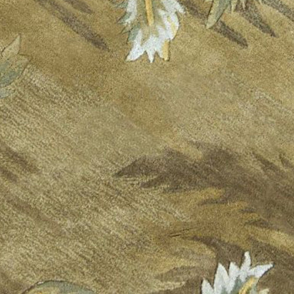 5' X 8' Moss Green And Yellow Wool Tropical Botanical Hand Tufted Area Rug