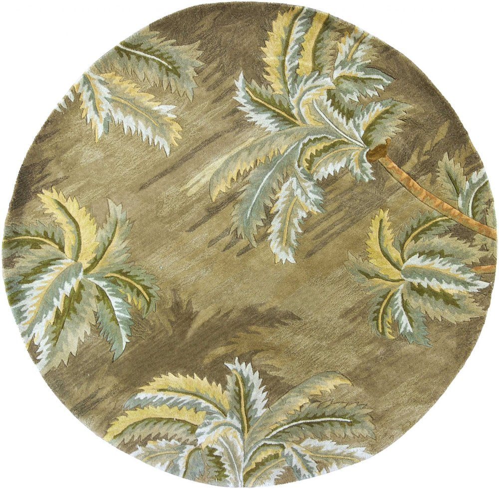 5' X 8' Moss Green And Yellow Wool Tropical Botanical Hand Tufted Area Rug