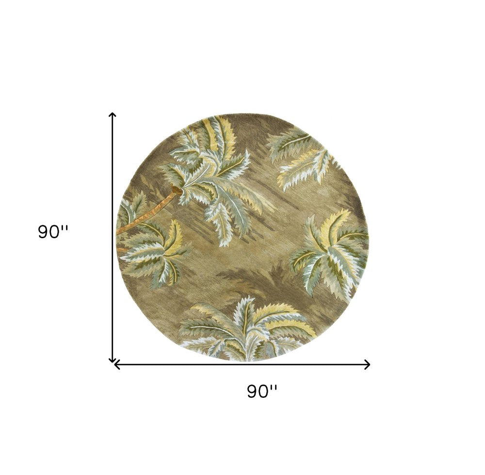 5' X 8' Moss Green And Yellow Wool Tropical Botanical Hand Tufted Area Rug