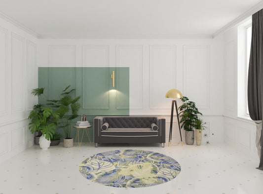 3' X 5' Blue Green And Beige Wool Tropical Botanical Hand Tufted Area Rug