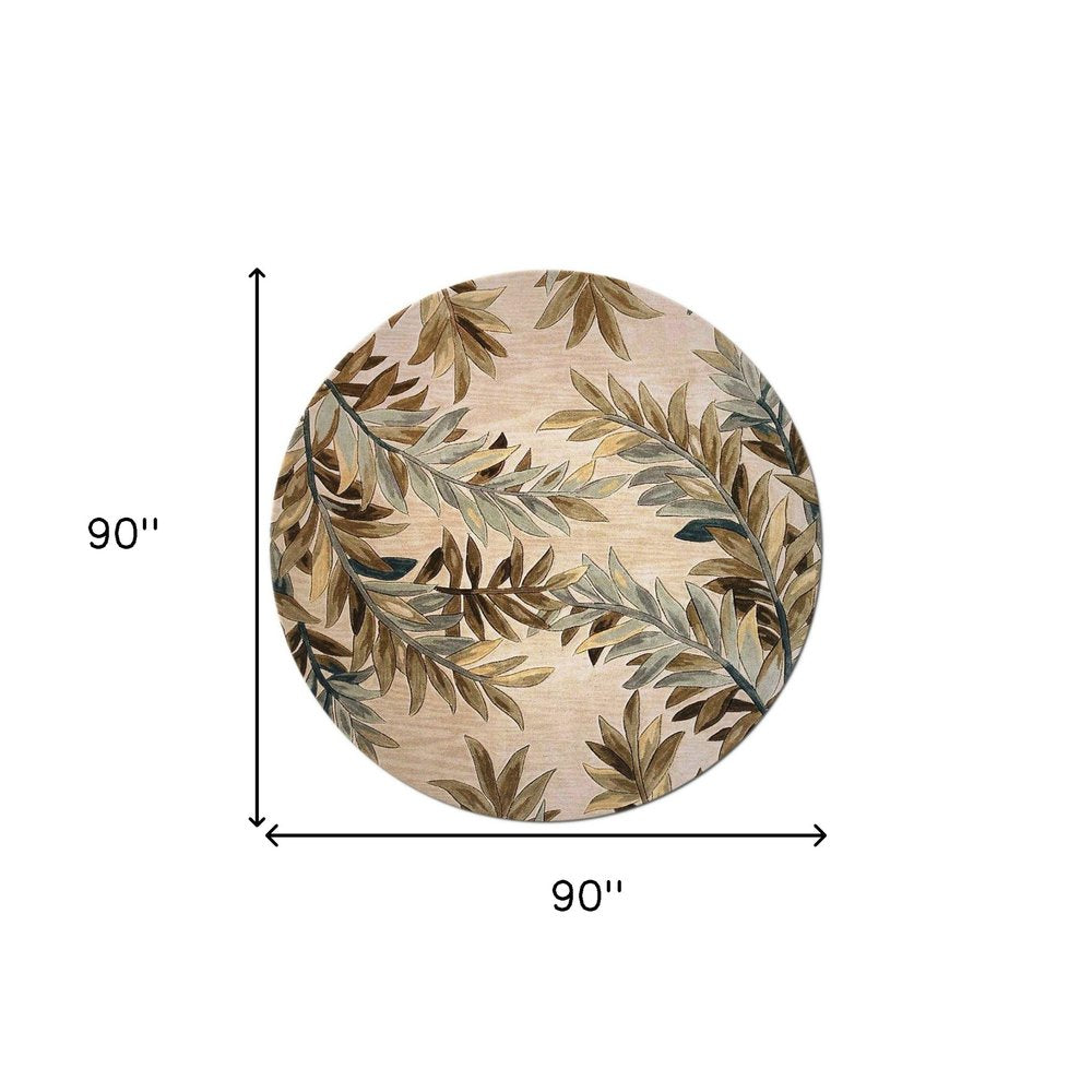 9' X 12' Ivory Brown And Blue Wool Botanical Leaves Hand Tufted Area Rug