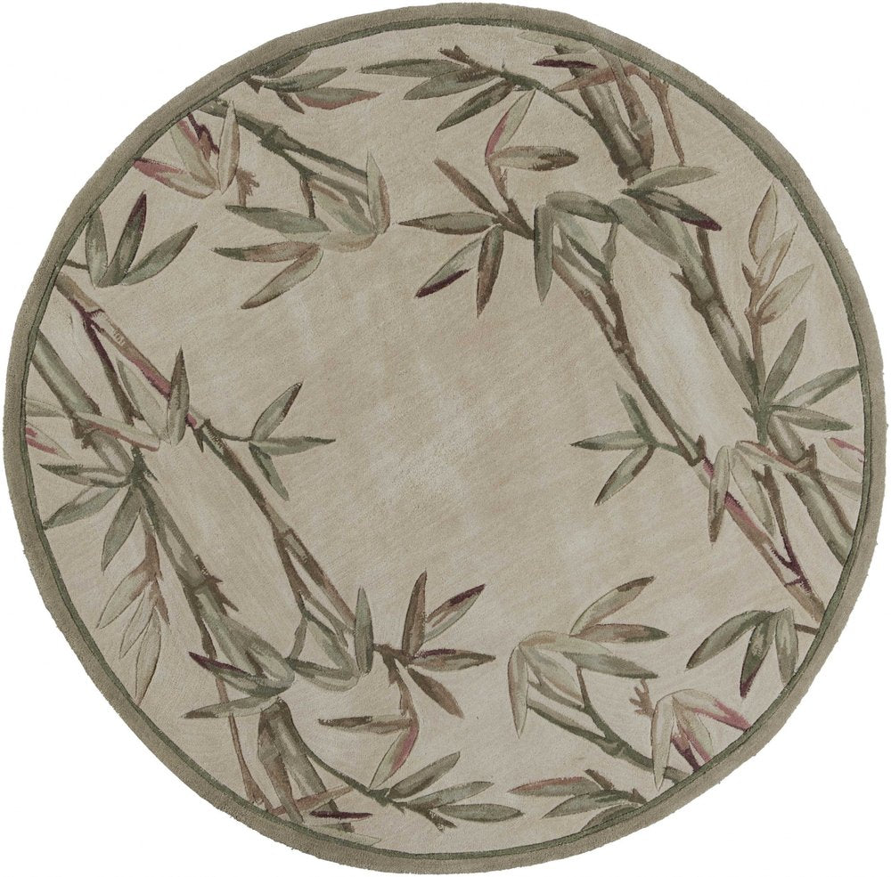5' X 8' Ivory Green And Brown Wool Botanical Leaves Hand Tufted Area Rug