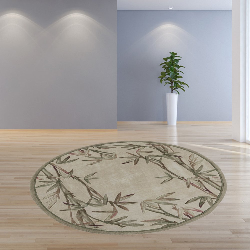 5' X 8' Ivory Green And Brown Wool Botanical Leaves Hand Tufted Area Rug