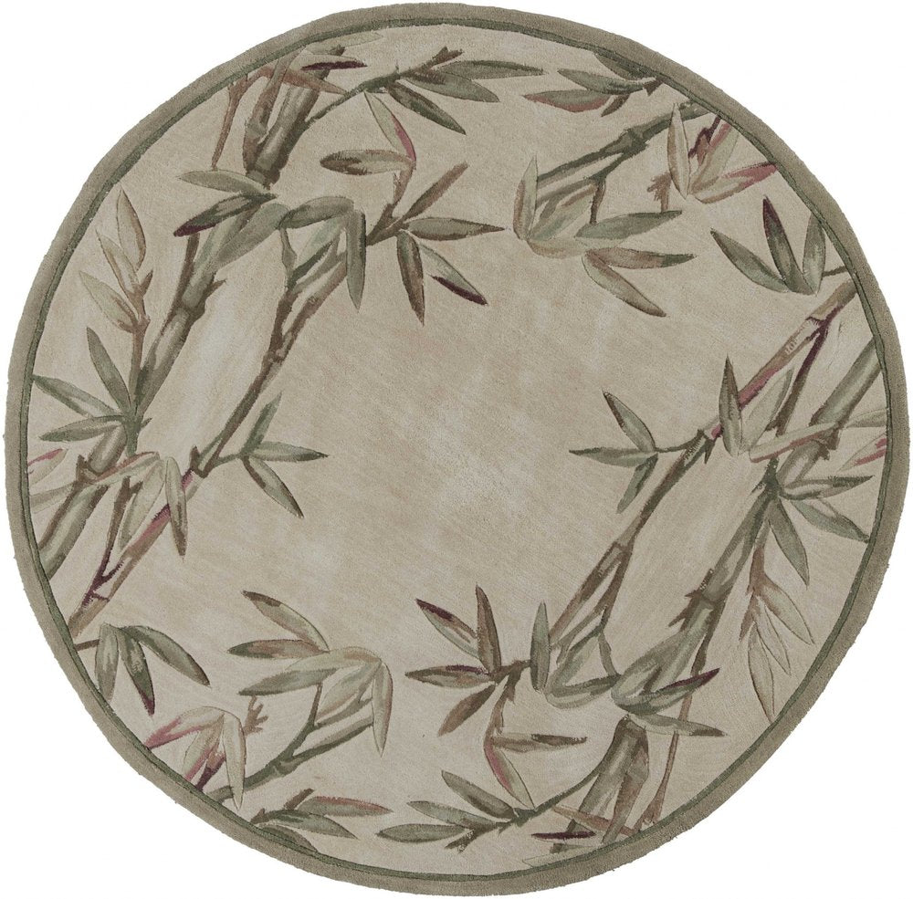 5' X 8' Ivory Green And Brown Wool Botanical Leaves Hand Tufted Area Rug