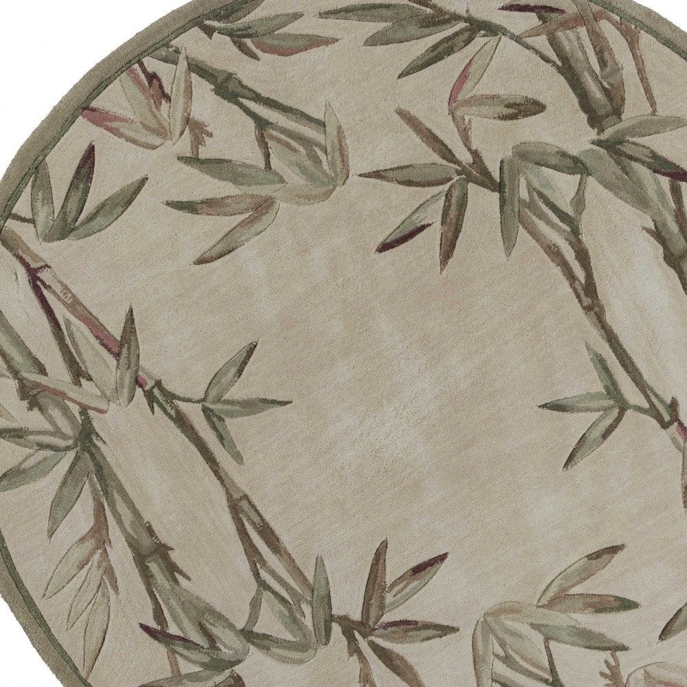 5' X 8' Ivory Green And Brown Wool Botanical Leaves Hand Tufted Area Rug