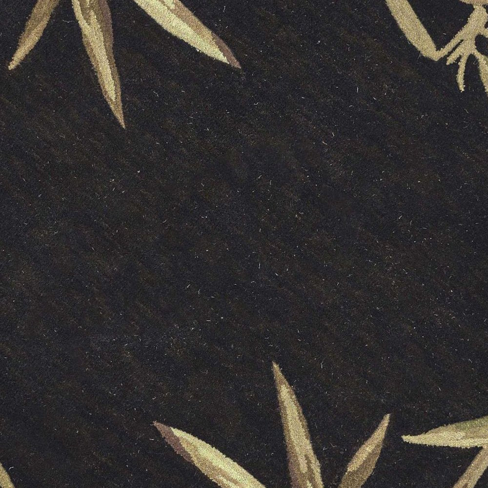 4' X 6' Black Green And Brown Wool Tropical Botanical Hand Tufted Area Rug