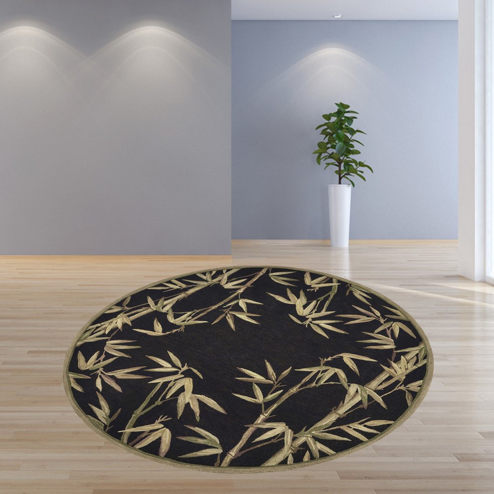 4' X 6' Black Green And Brown Wool Tropical Botanical Hand Tufted Area Rug
